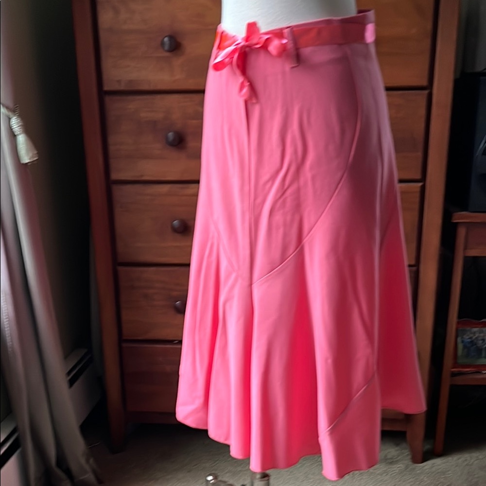 Vibrant Pink A-line Midi Skirt with Tie Front